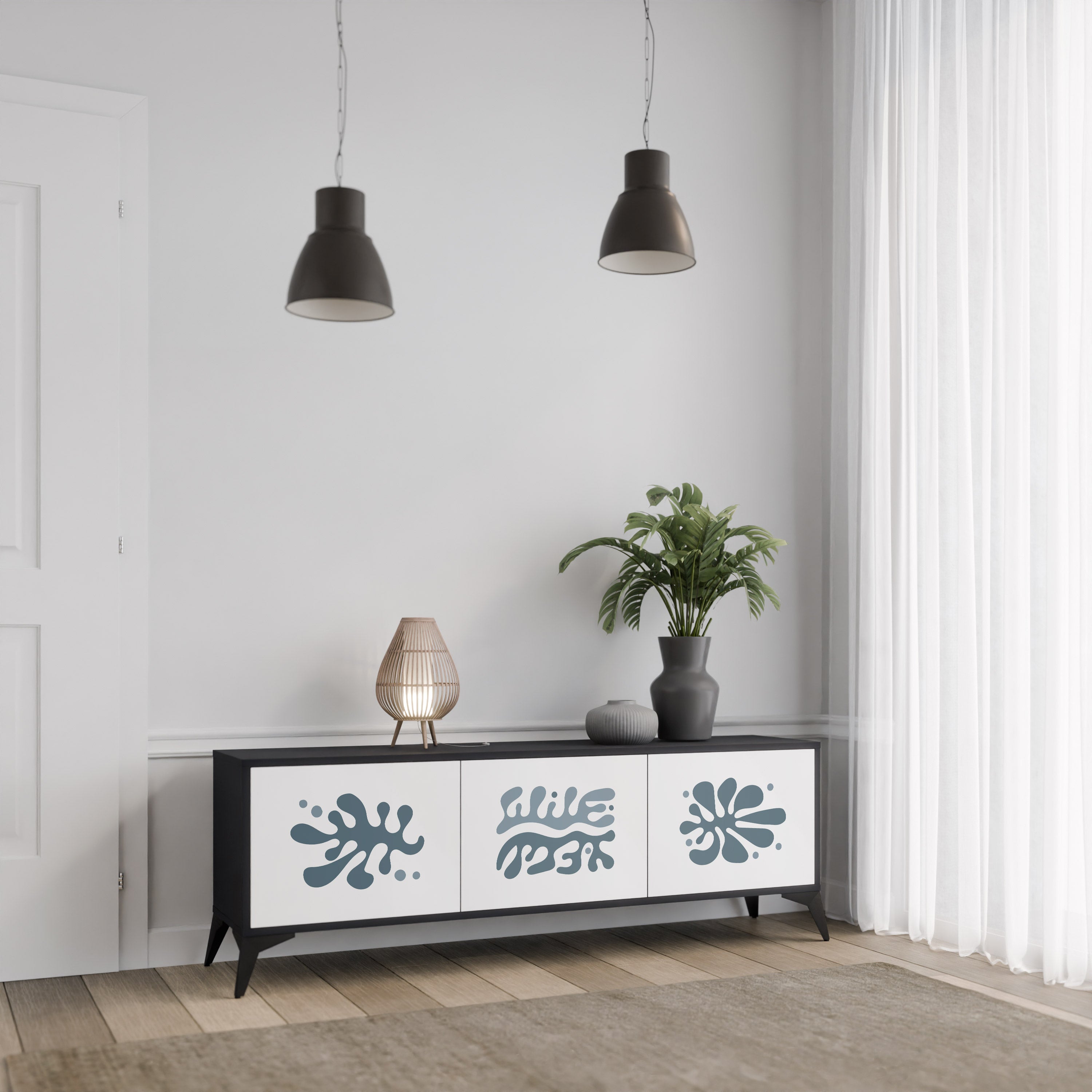 WONDERLAND VEGETATION TV-Lowboard mit 3 Türen in Schwarz