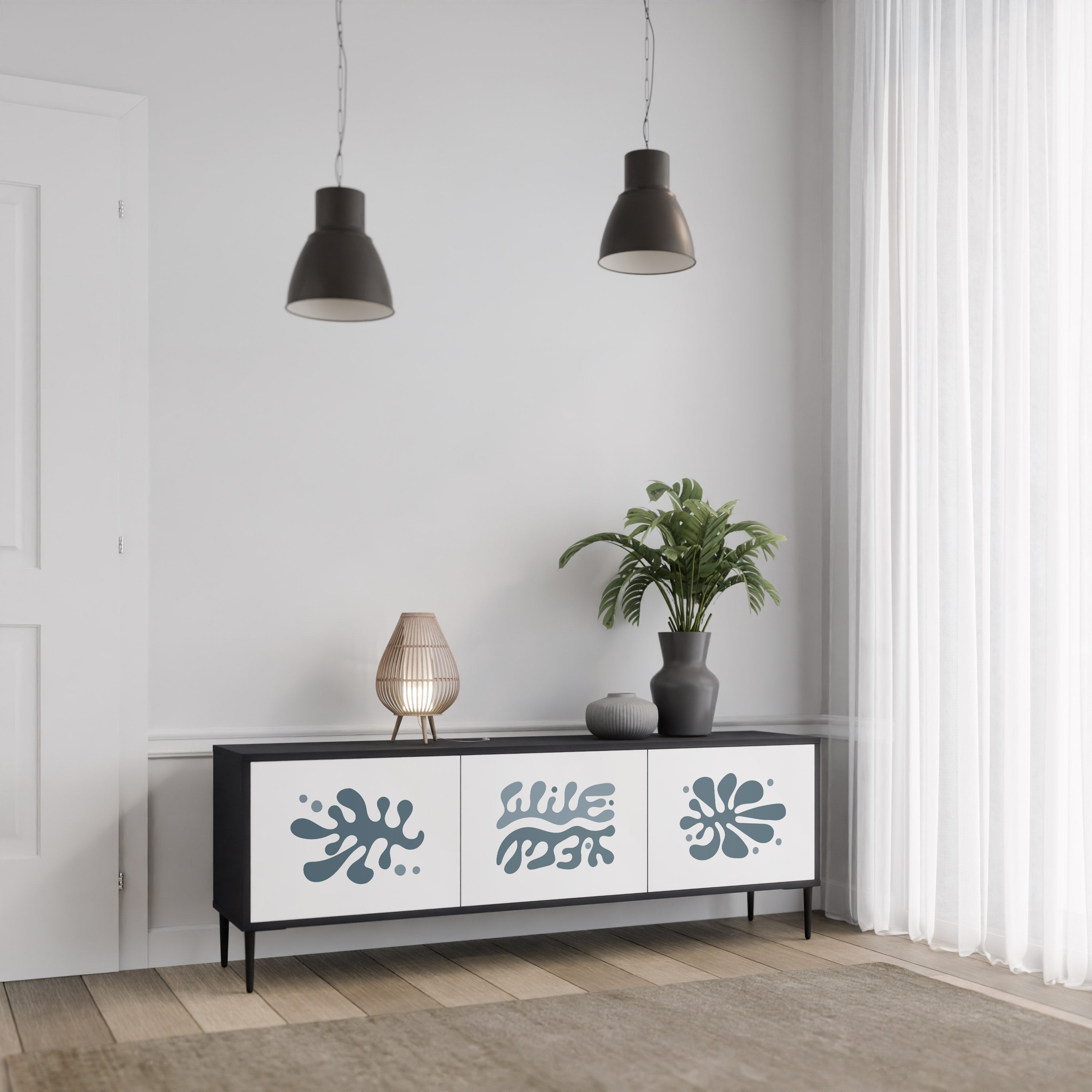 WONDERLAND VEGETATION TV-Lowboard mit 3 Türen in Schwarz