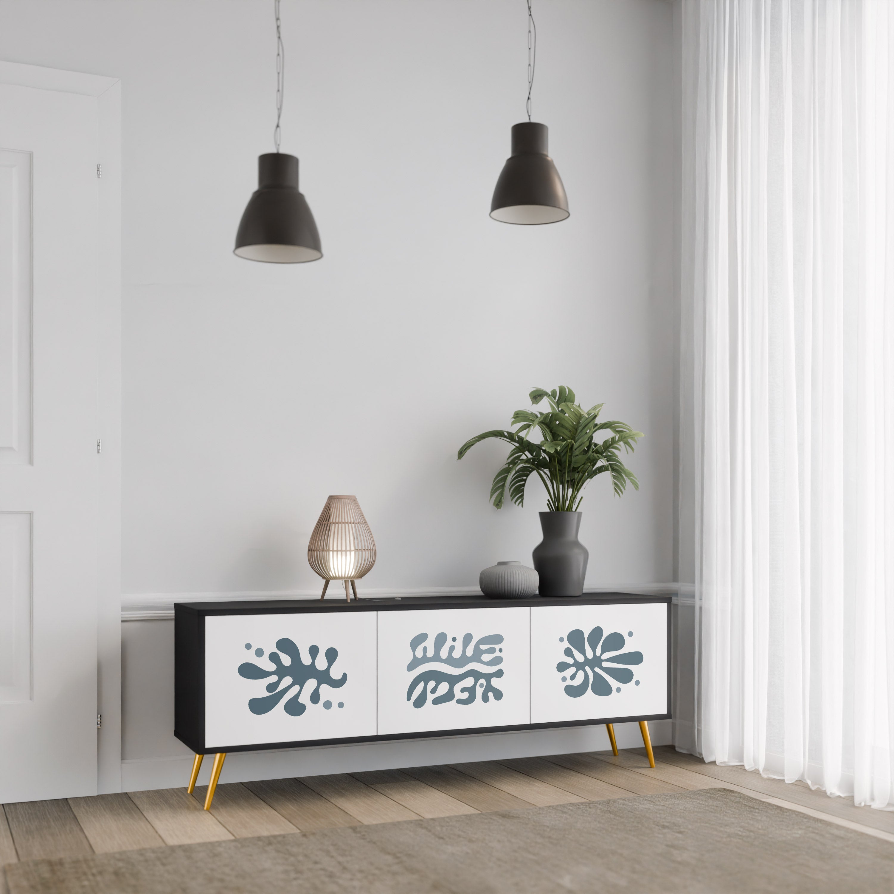 WONDERLAND VEGETATION TV-Lowboard mit 3 Türen in Schwarz