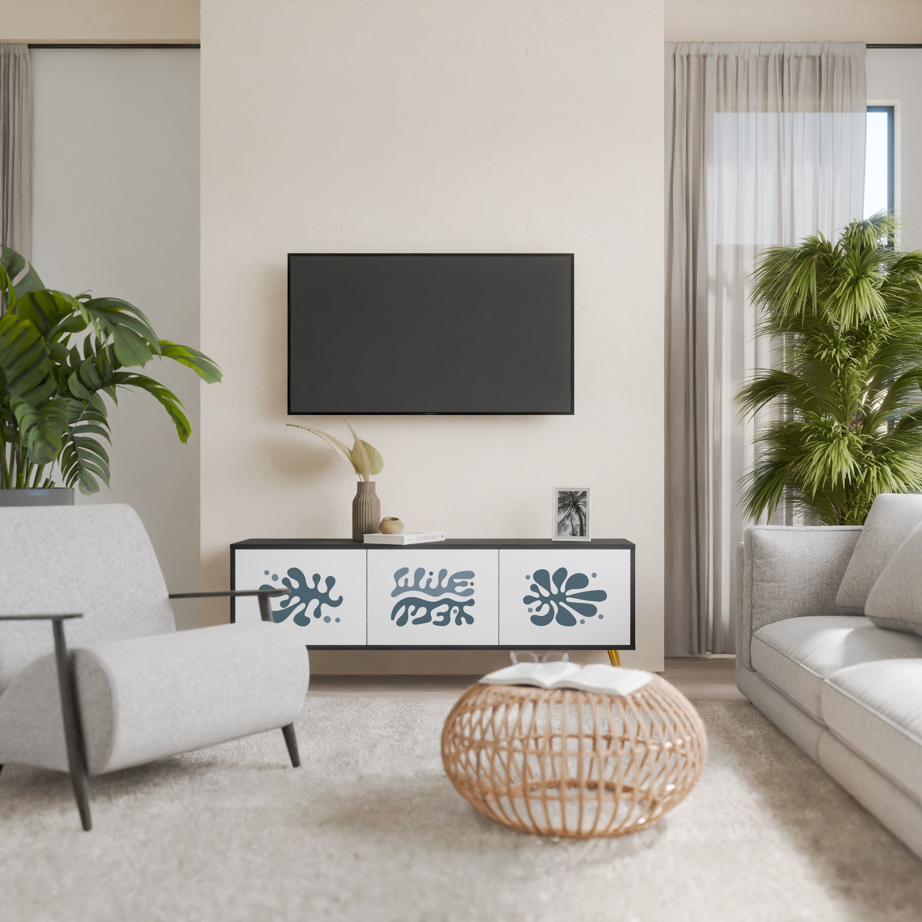 WONDERLAND VEGETATION TV-Lowboard mit 3 Türen in Schwarz