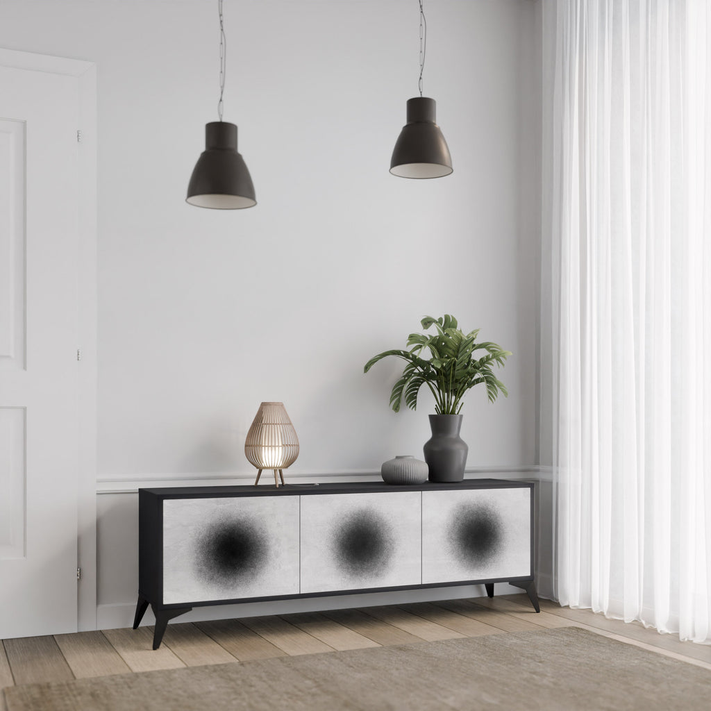 BLACK HOLE TV-Lowboard mit 3 Türen in Schwarz