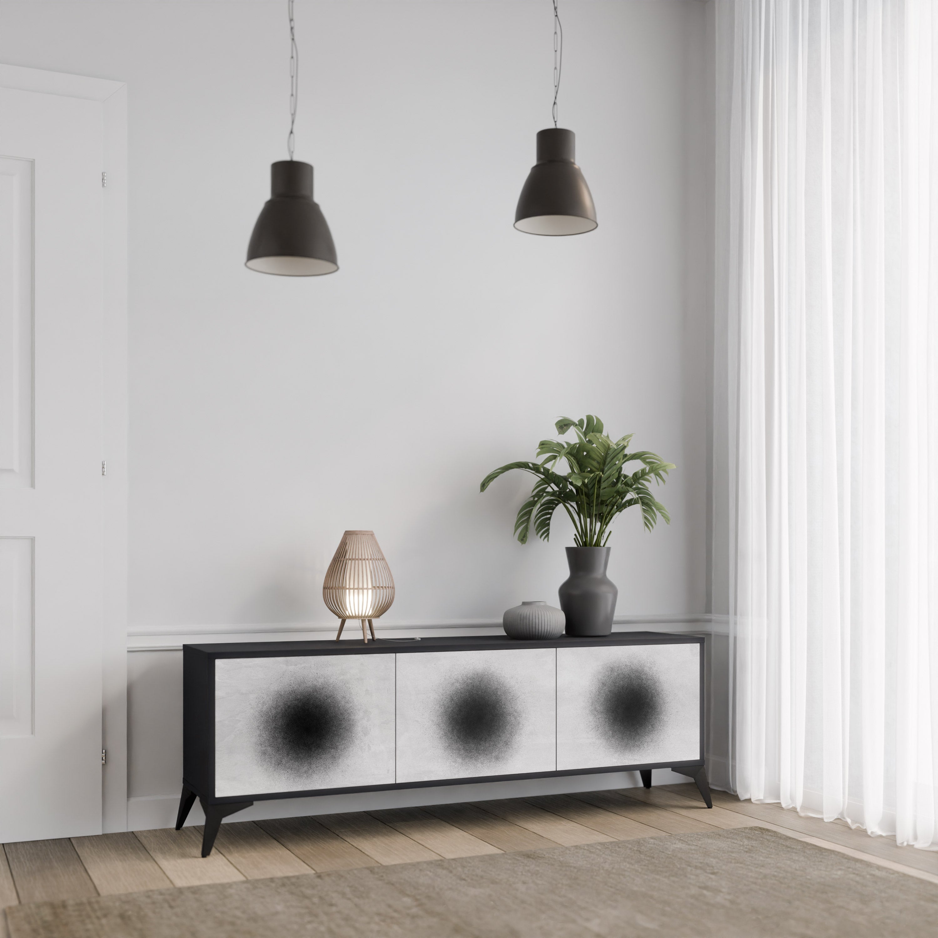 BLACK HOLE TV-Lowboard mit 3 Türen in Schwarz