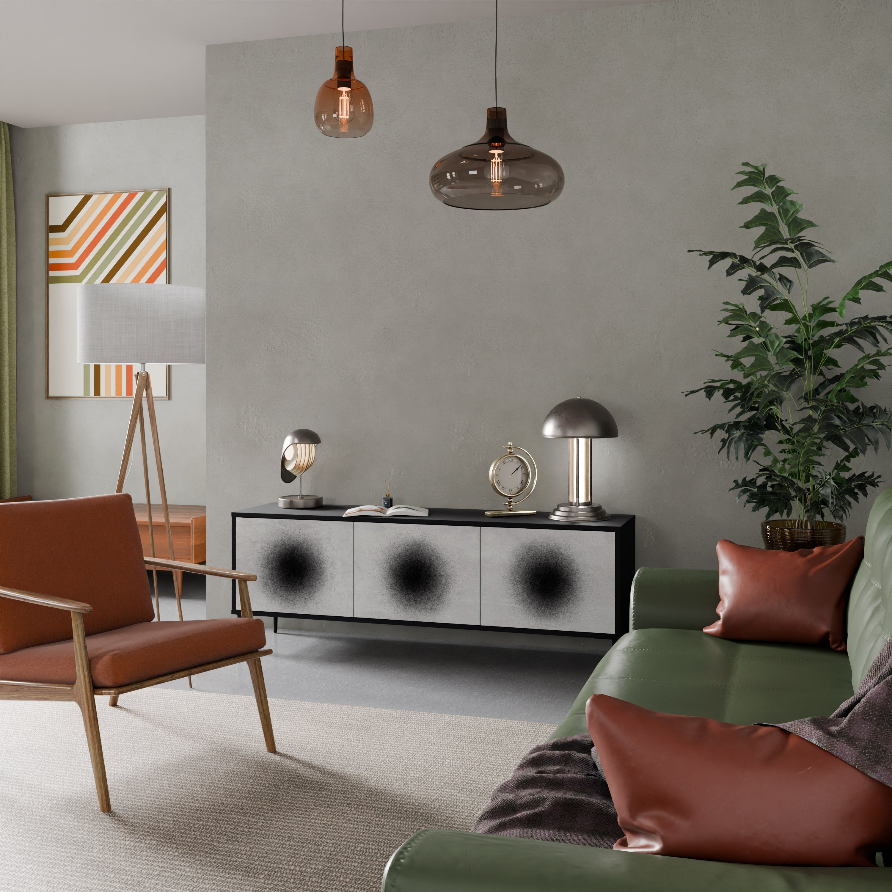 BLACK HOLE TV-Lowboard mit 3 Türen in Schwarz