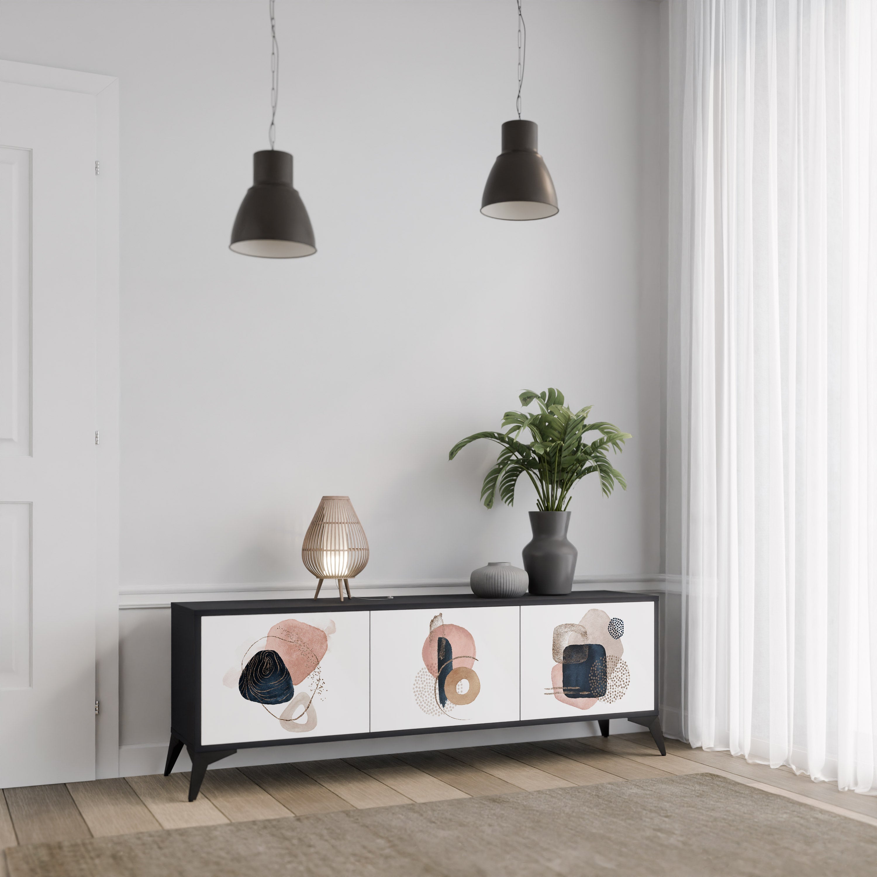 COLORFUL SHAPES TV-Lowboard mit 3 Türen in Schwarz