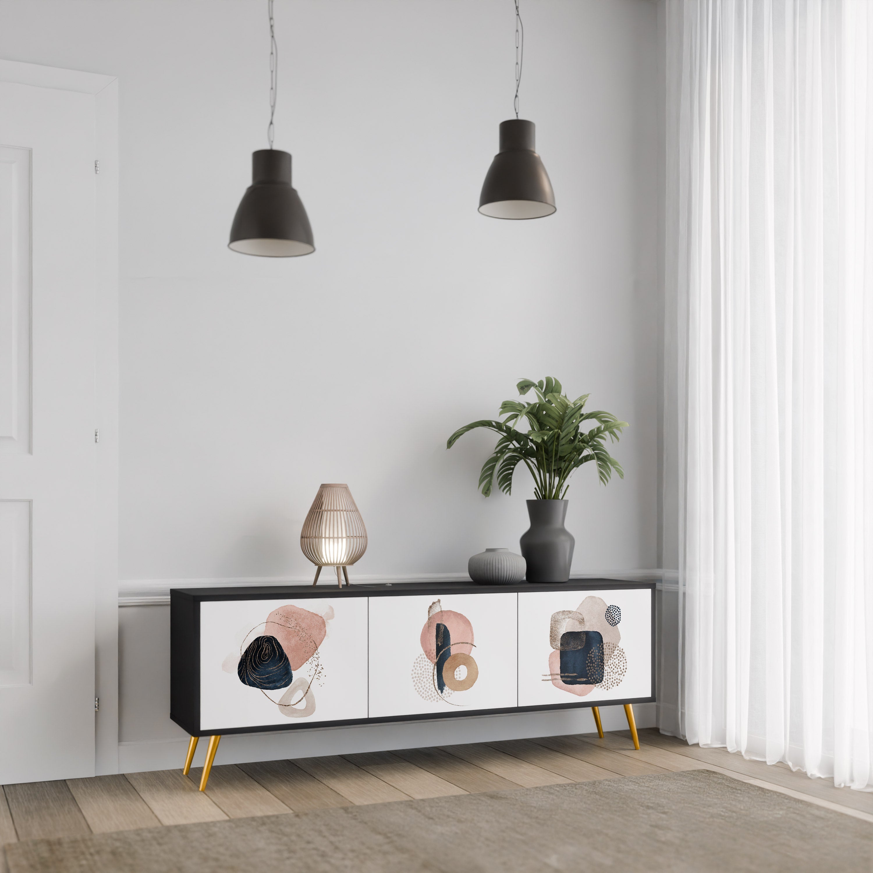 COLORFUL SHAPES TV-Lowboard mit 3 Türen in Schwarz