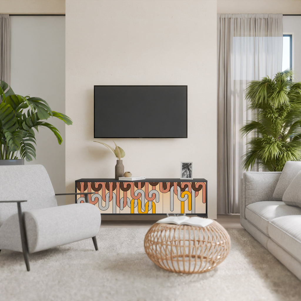 COLORFUL STRINGS TV-Lowboard mit 3 Türen in Schwarz