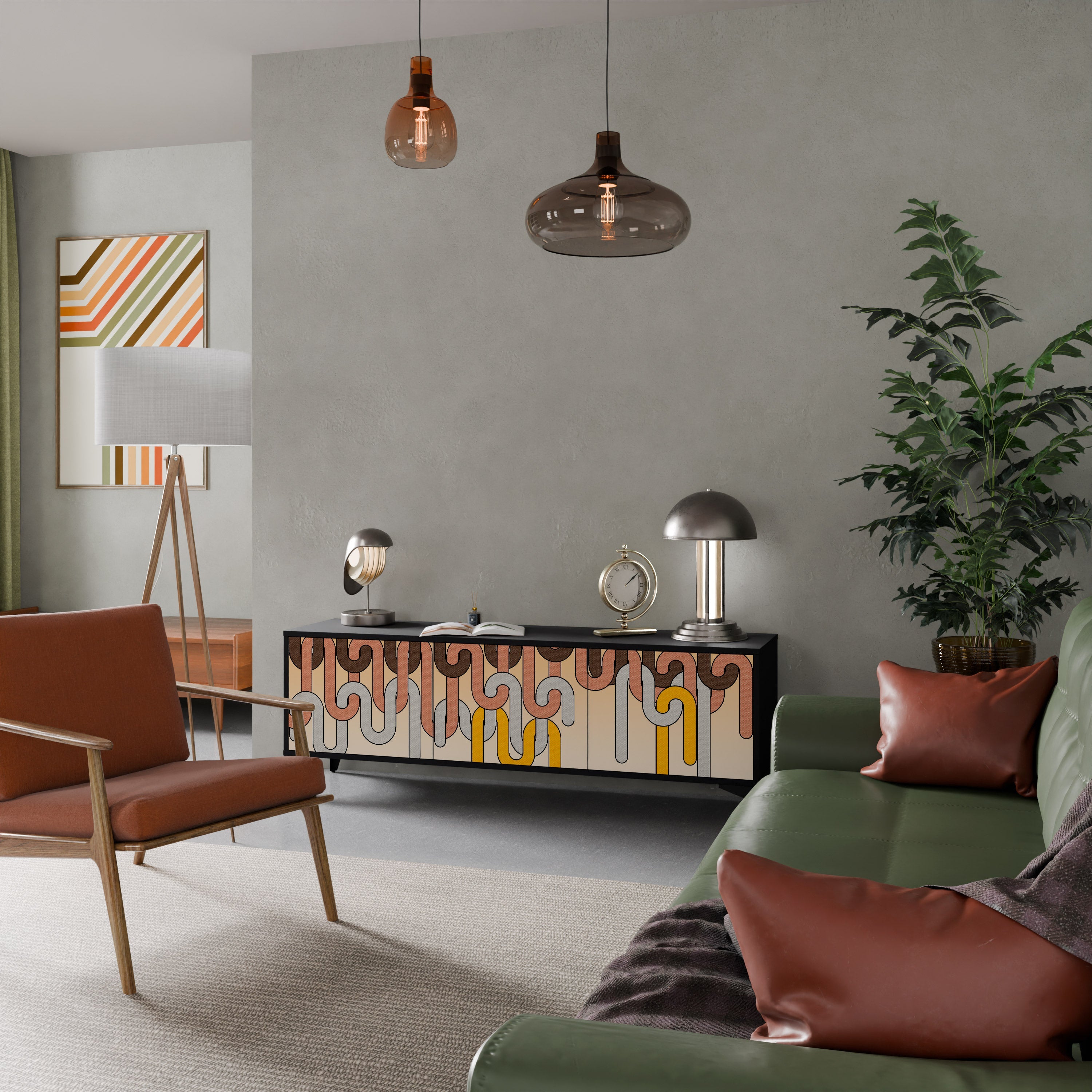 COLORFUL STRINGS TV-Lowboard mit 3 Türen in Schwarz