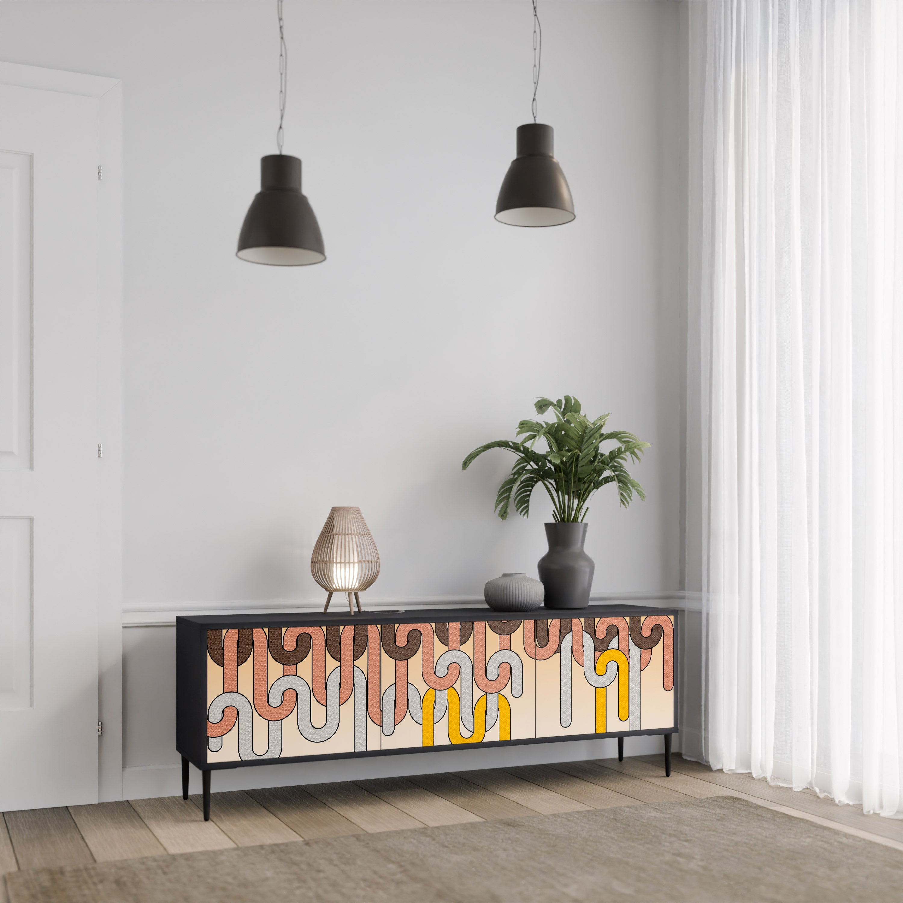 COLORFUL STRINGS TV-Lowboard mit 3 Türen in Schwarz