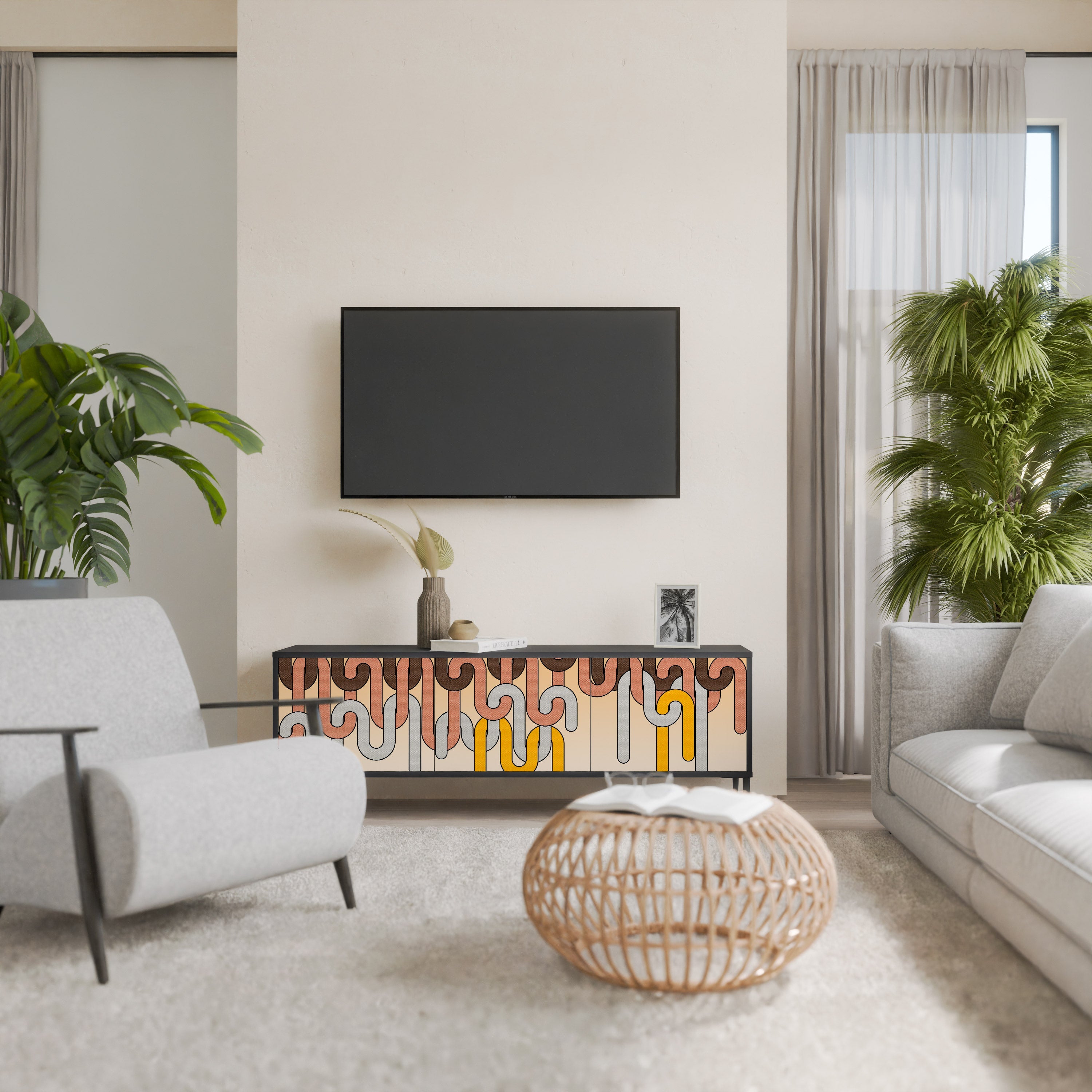 COLORFUL STRINGS TV-Lowboard mit 3 Türen in Schwarz