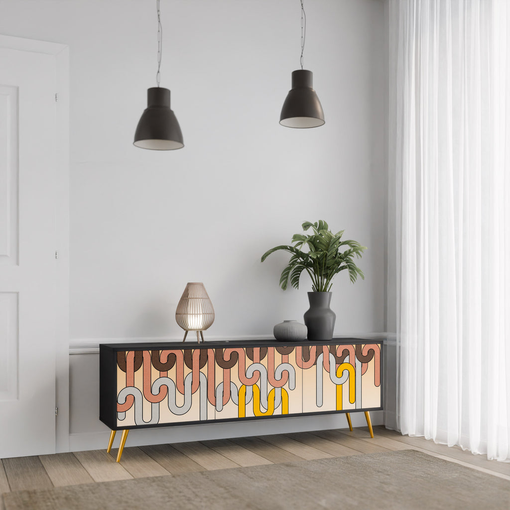 COLORFUL STRINGS TV-Lowboard mit 3 Türen in Schwarz