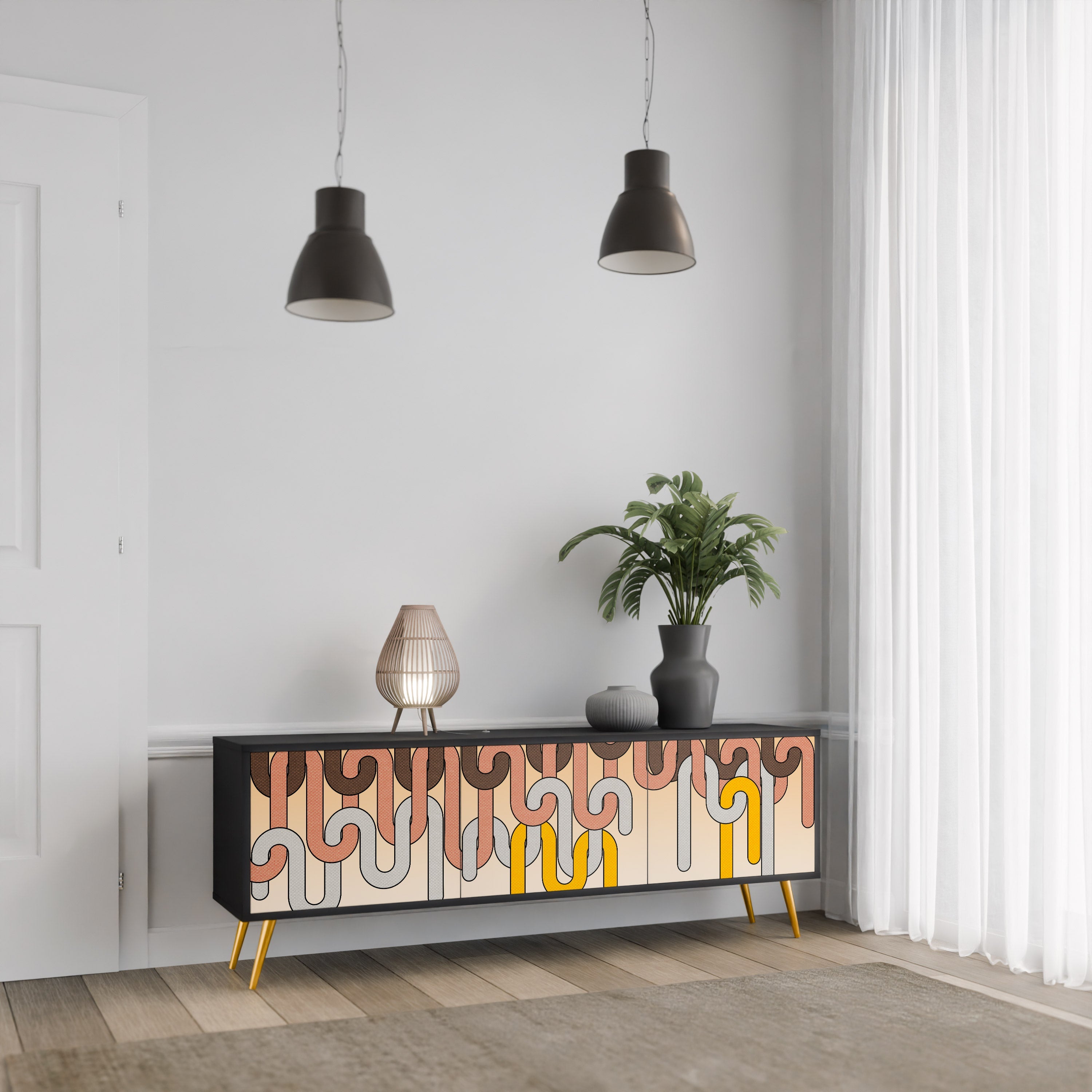 COLORFUL STRINGS TV-Lowboard mit 3 Türen in Schwarz