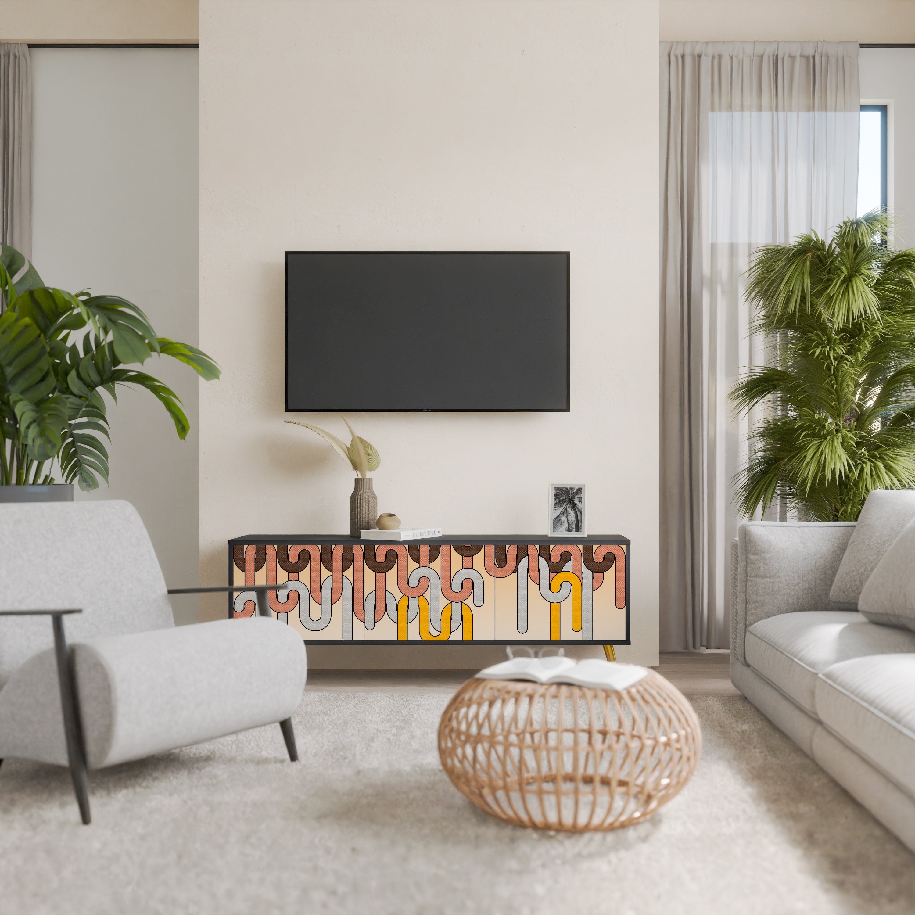 COLORFUL STRINGS TV-Lowboard mit 3 Türen in Schwarz