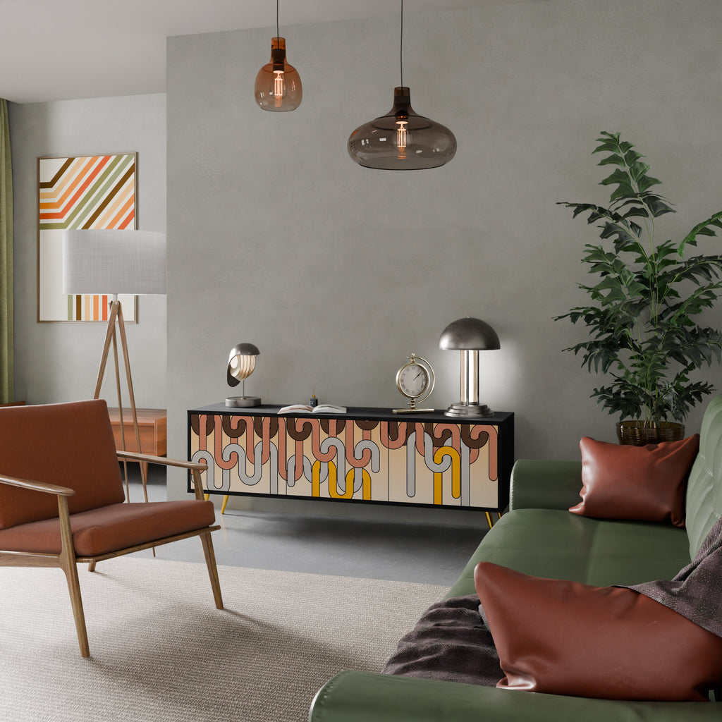 COLORFUL STRINGS TV-Lowboard mit 3 Türen in Schwarz