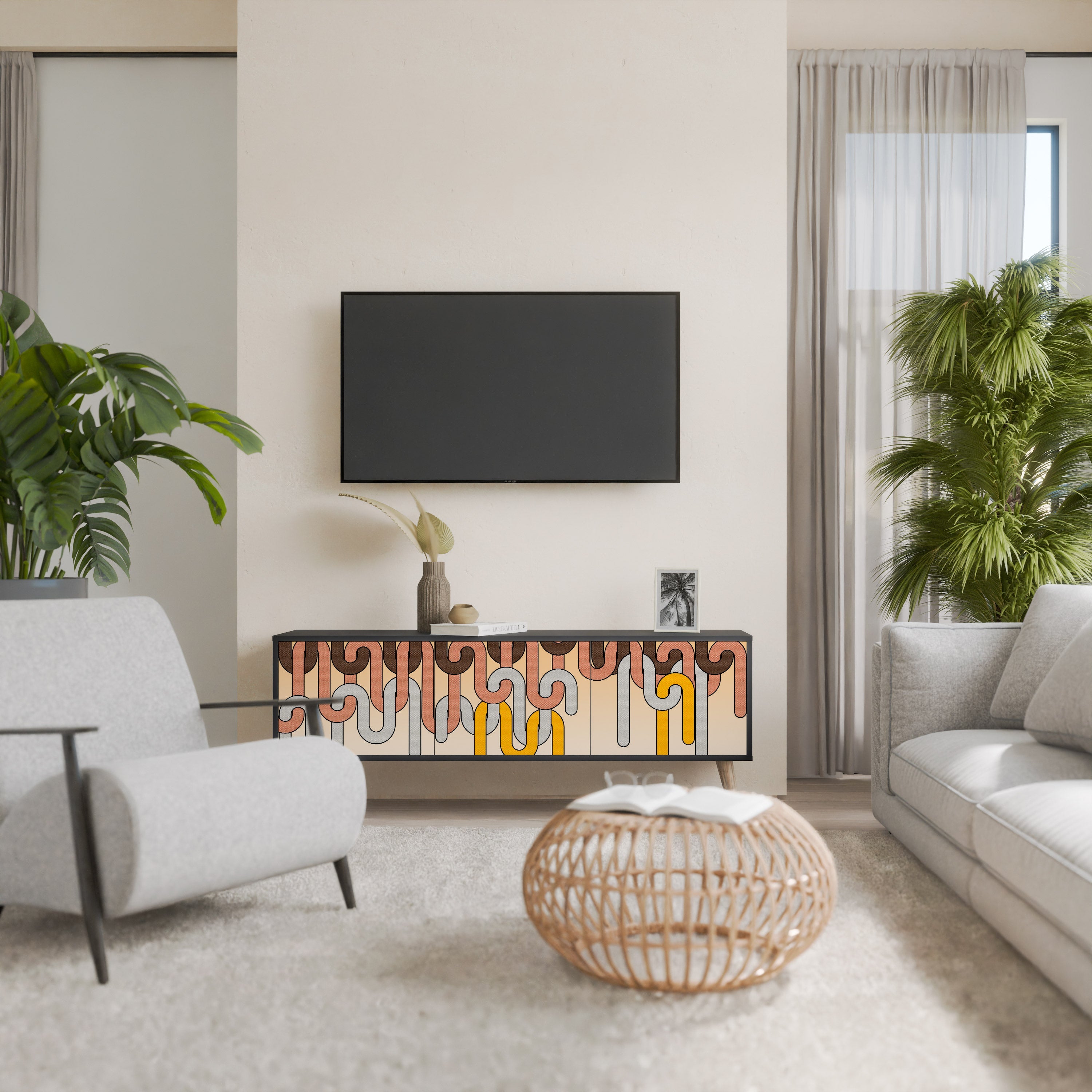 COLORFUL STRINGS TV-Lowboard mit 3 Türen in Schwarz