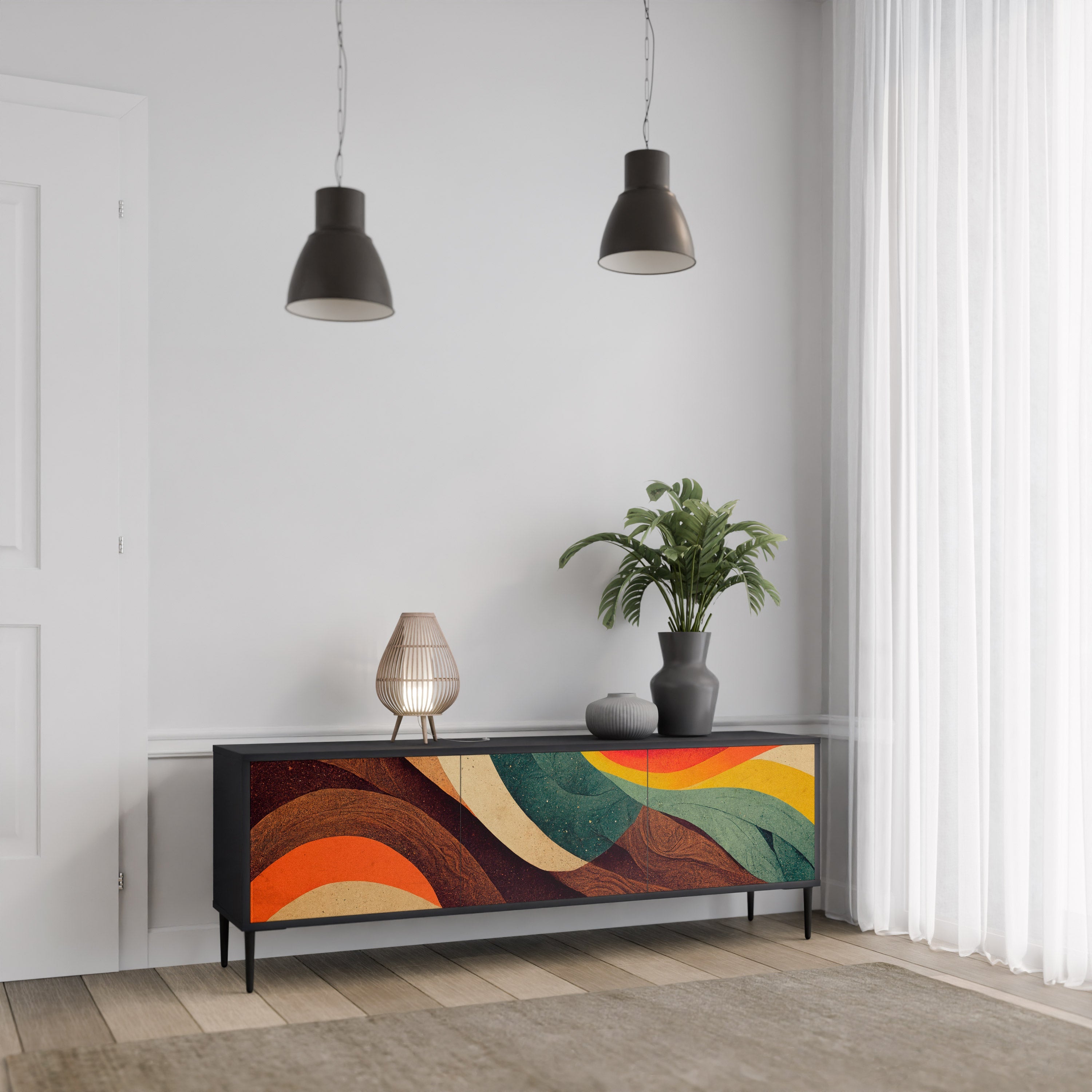 COLORFUL STRANDS TV-Lowboard mit 3 Türen in Schwarz