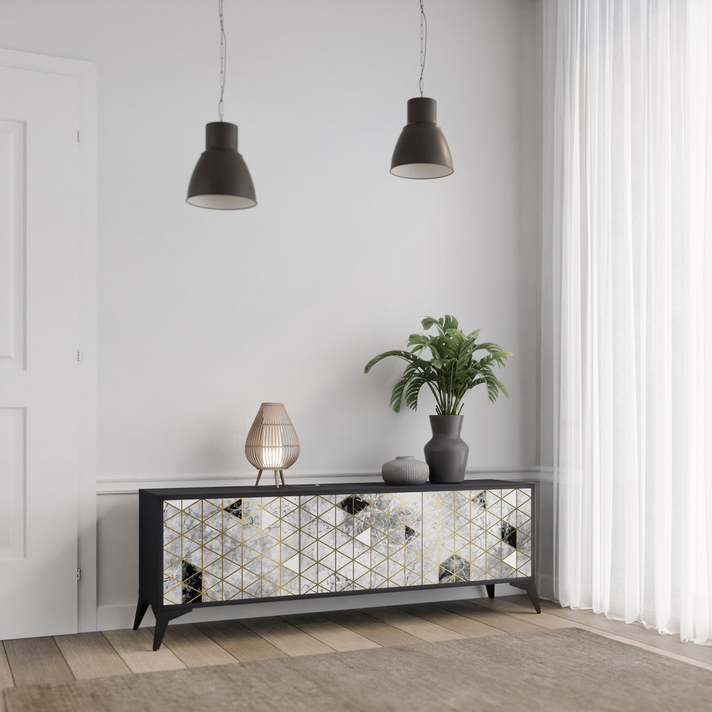 ASHEN ARIA TV-Lowboard mit 3 Türen in Schwarz