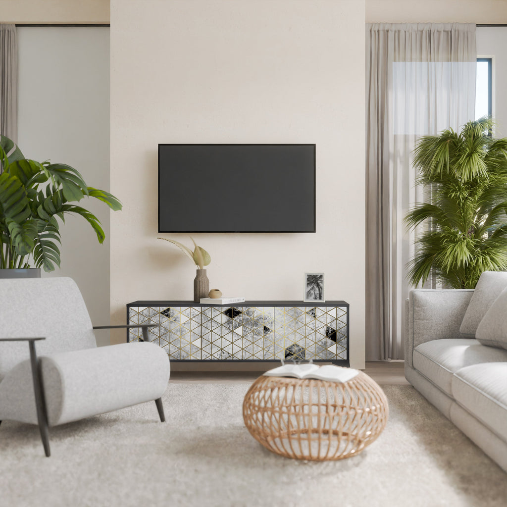 ASHEN ARIA TV-Lowboard mit 3 Türen in Schwarz