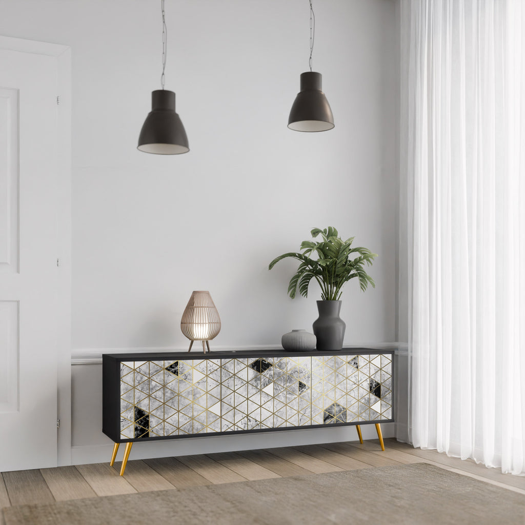 ASHEN ARIA TV-Lowboard mit 3 Türen in Schwarz