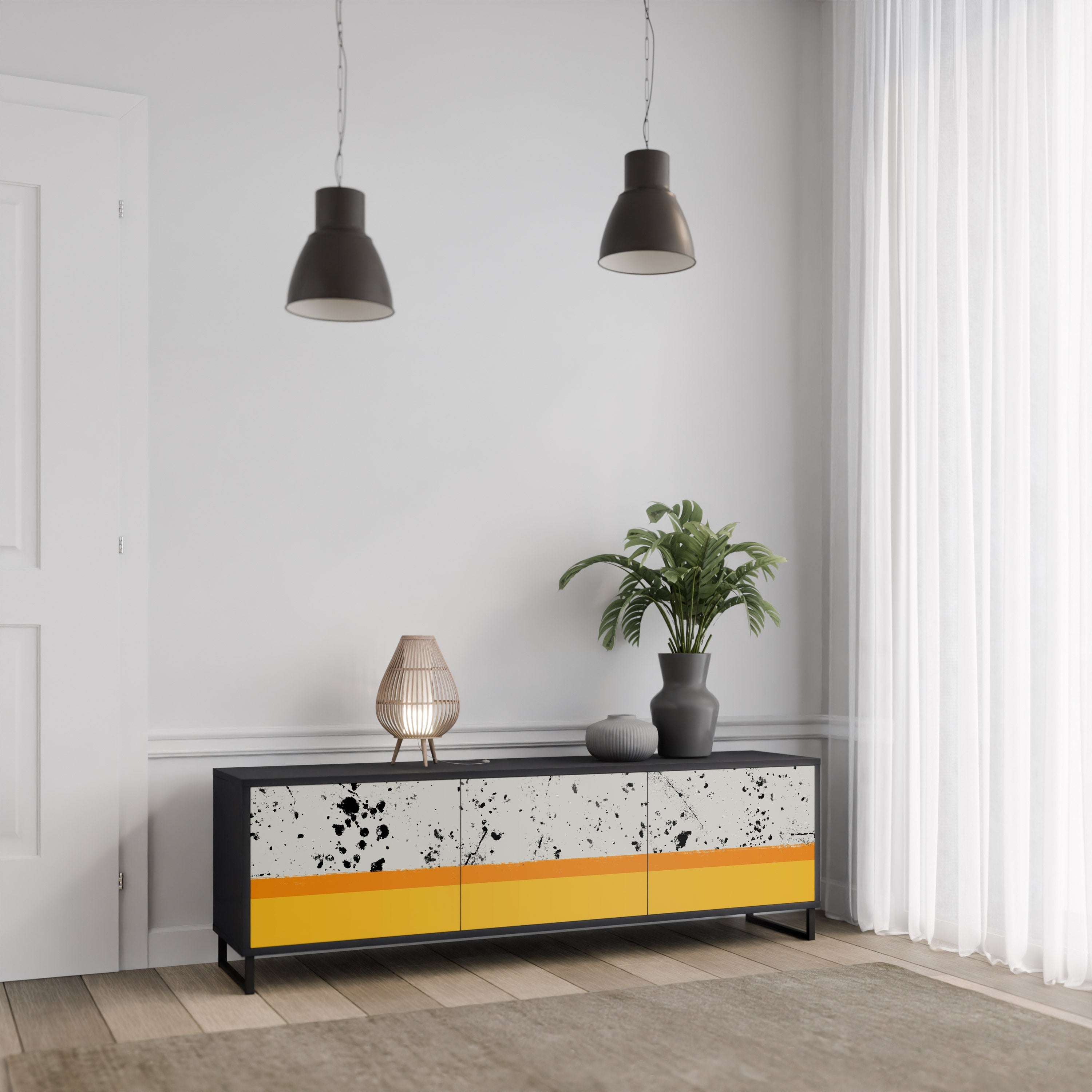 DYED BY ORANGE TV-Lowboard mit 3 Türen in Schwarz