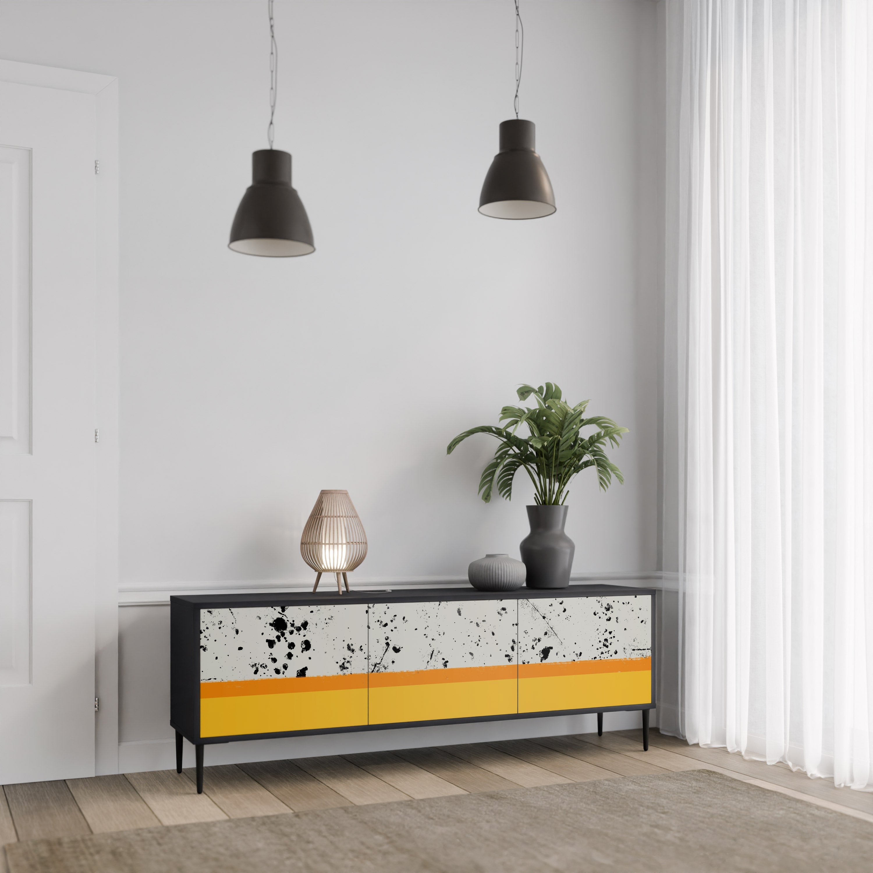 DYED BY ORANGE TV-Lowboard mit 3 Türen in Schwarz