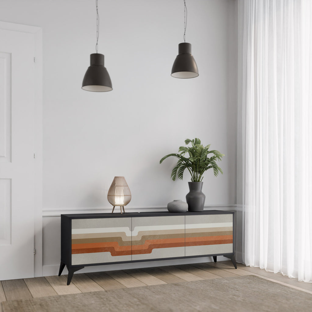 PECULIAR TRAIL TV-Lowboard mit 3 Türen in Schwarz