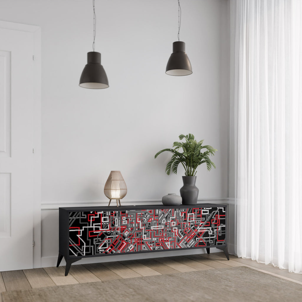 BROKEN LINES TV-Lowboard mit 3 Türen in Schwarz