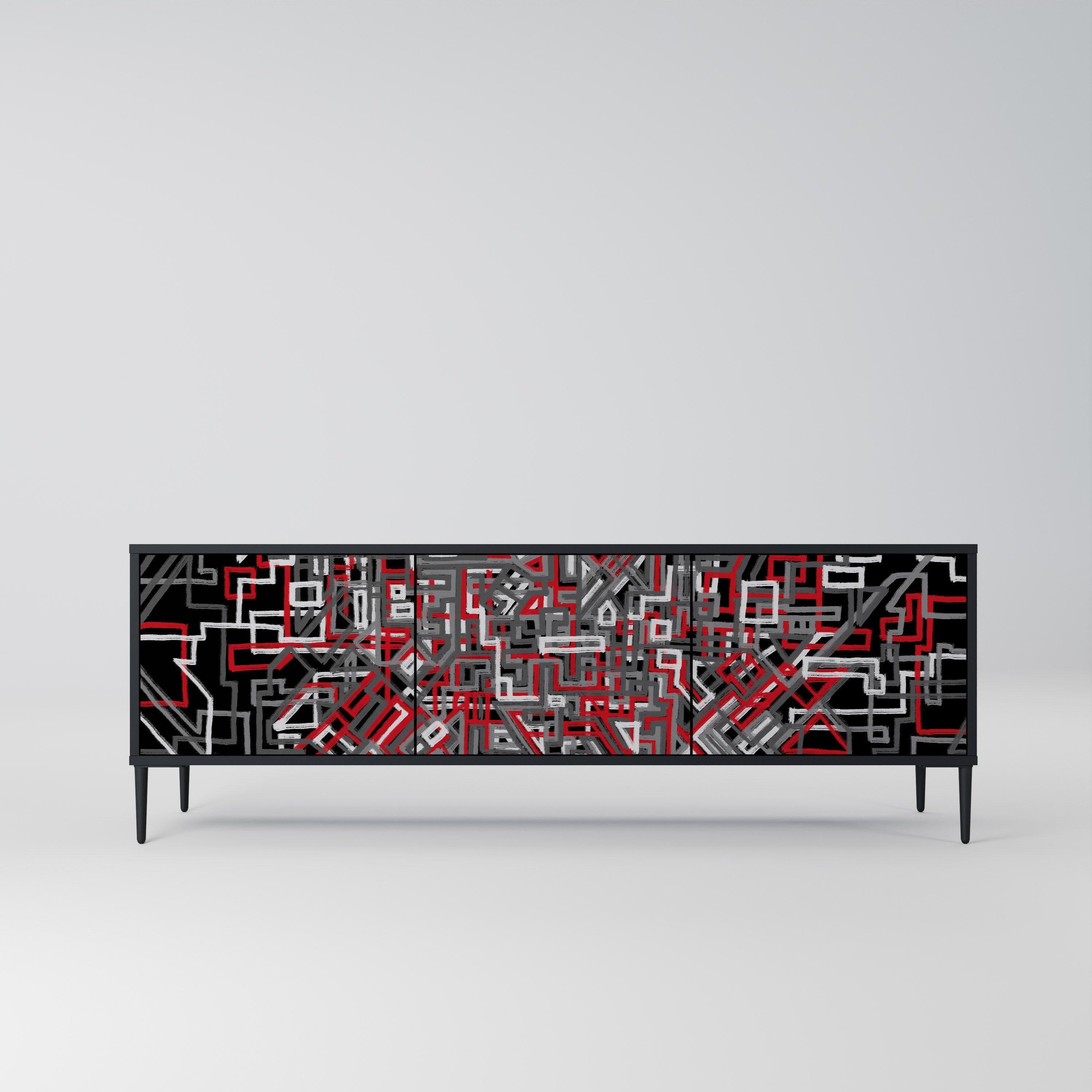 BROKEN LINES TV-Lowboard mit 3 Türen in Schwarz