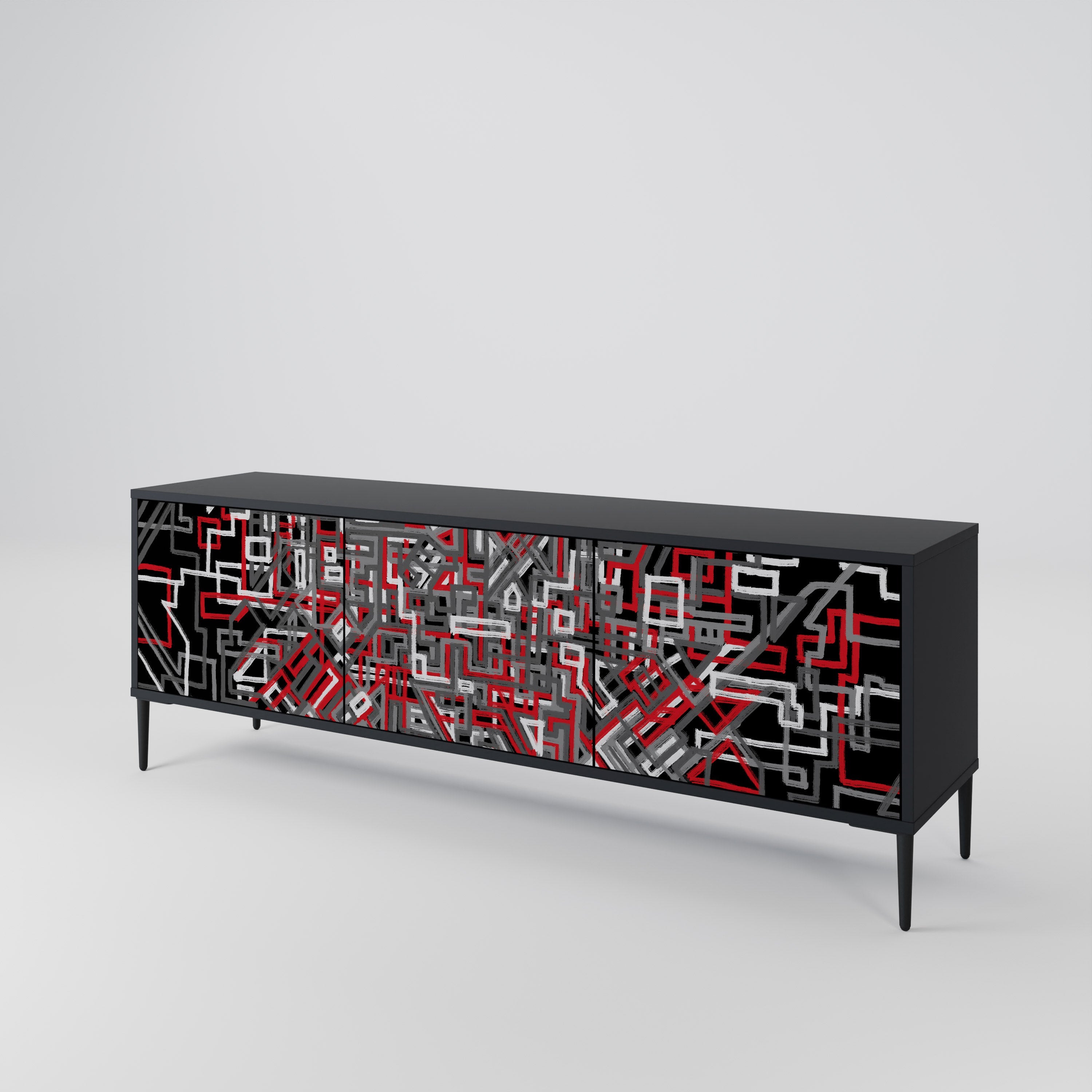 BROKEN LINES TV-Lowboard mit 3 Türen in Schwarz