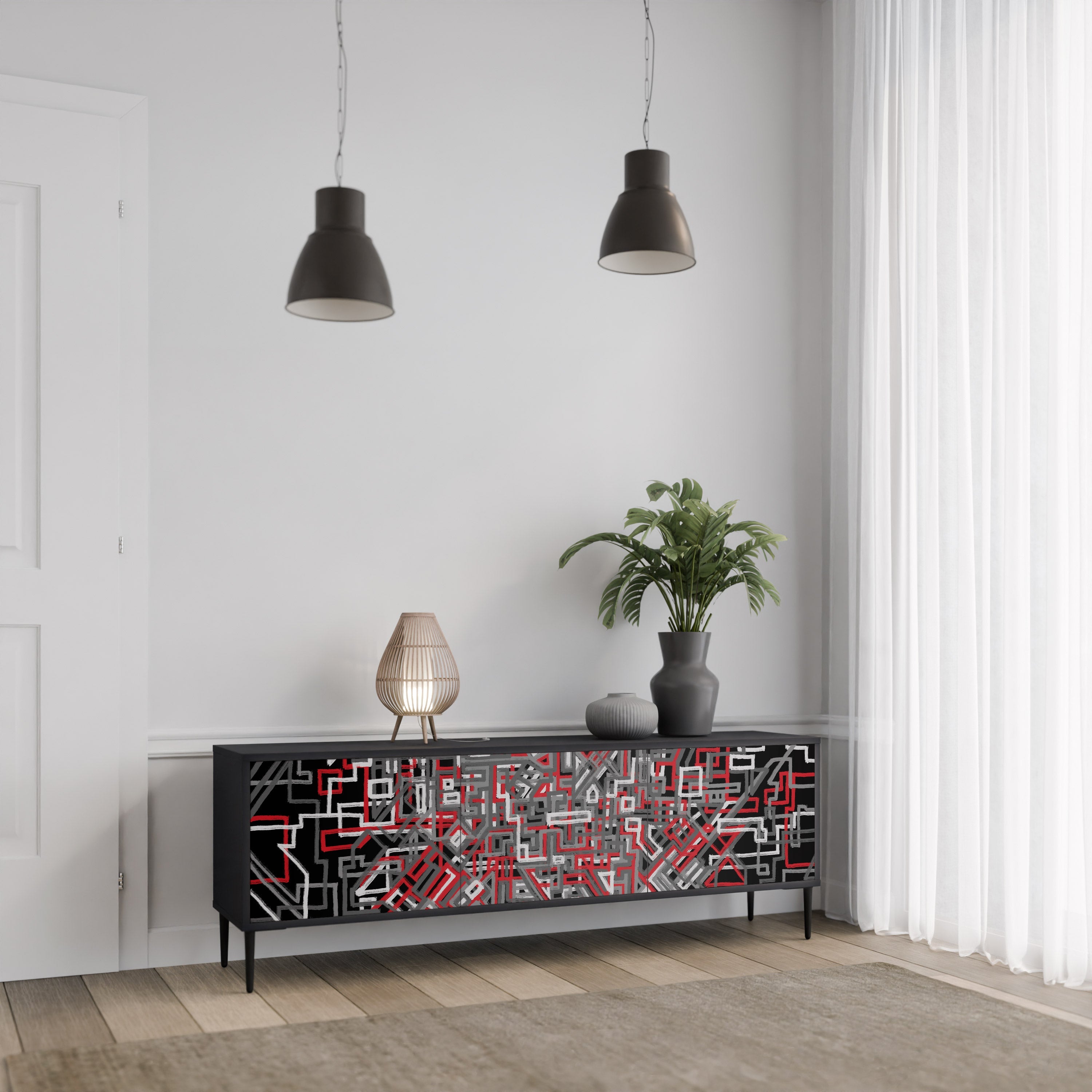 BROKEN LINES TV-Lowboard mit 3 Türen in Schwarz