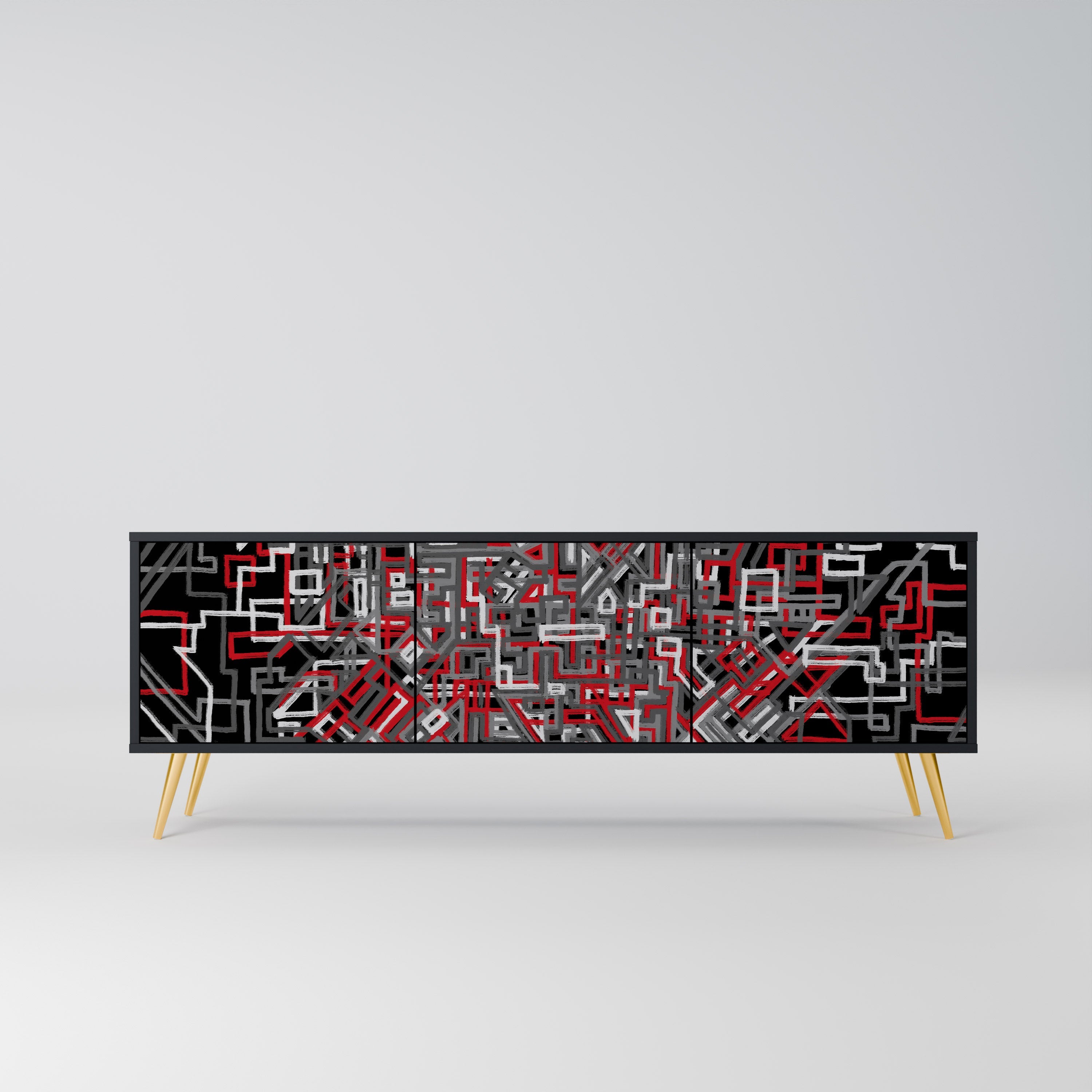 BROKEN LINES TV-Lowboard mit 3 Türen in Schwarz