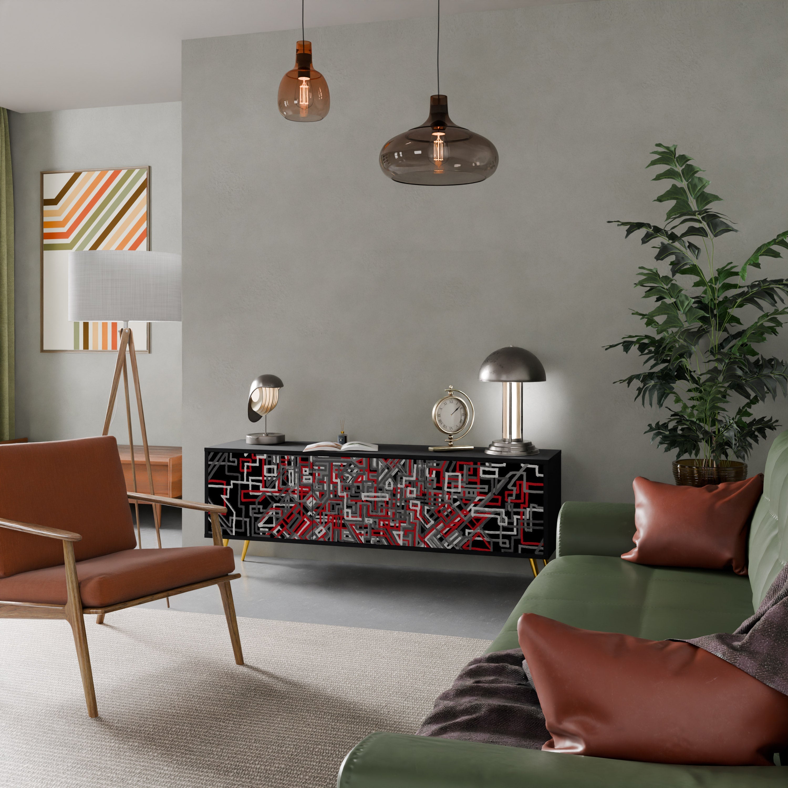 BROKEN LINES TV-Lowboard mit 3 Türen in Schwarz