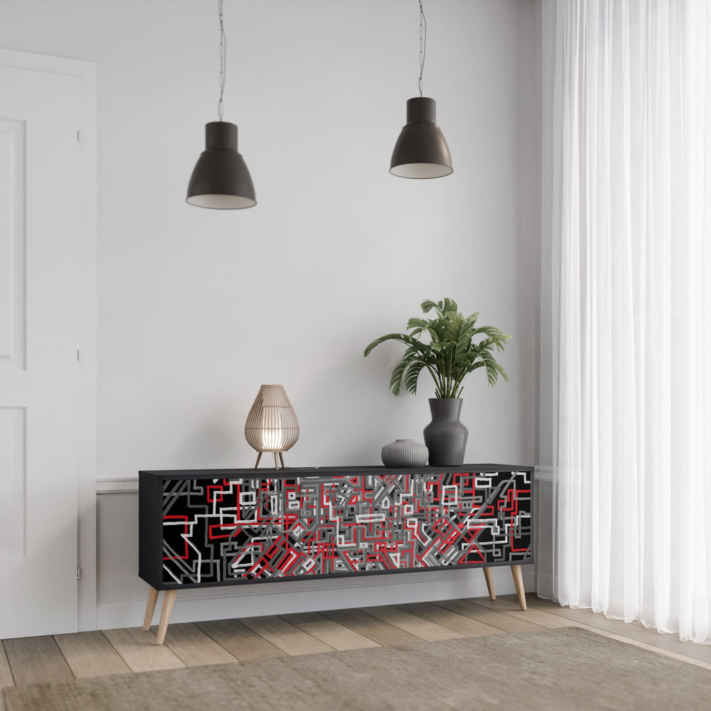 BROKEN LINES TV-Lowboard mit 3 Türen in Schwarz