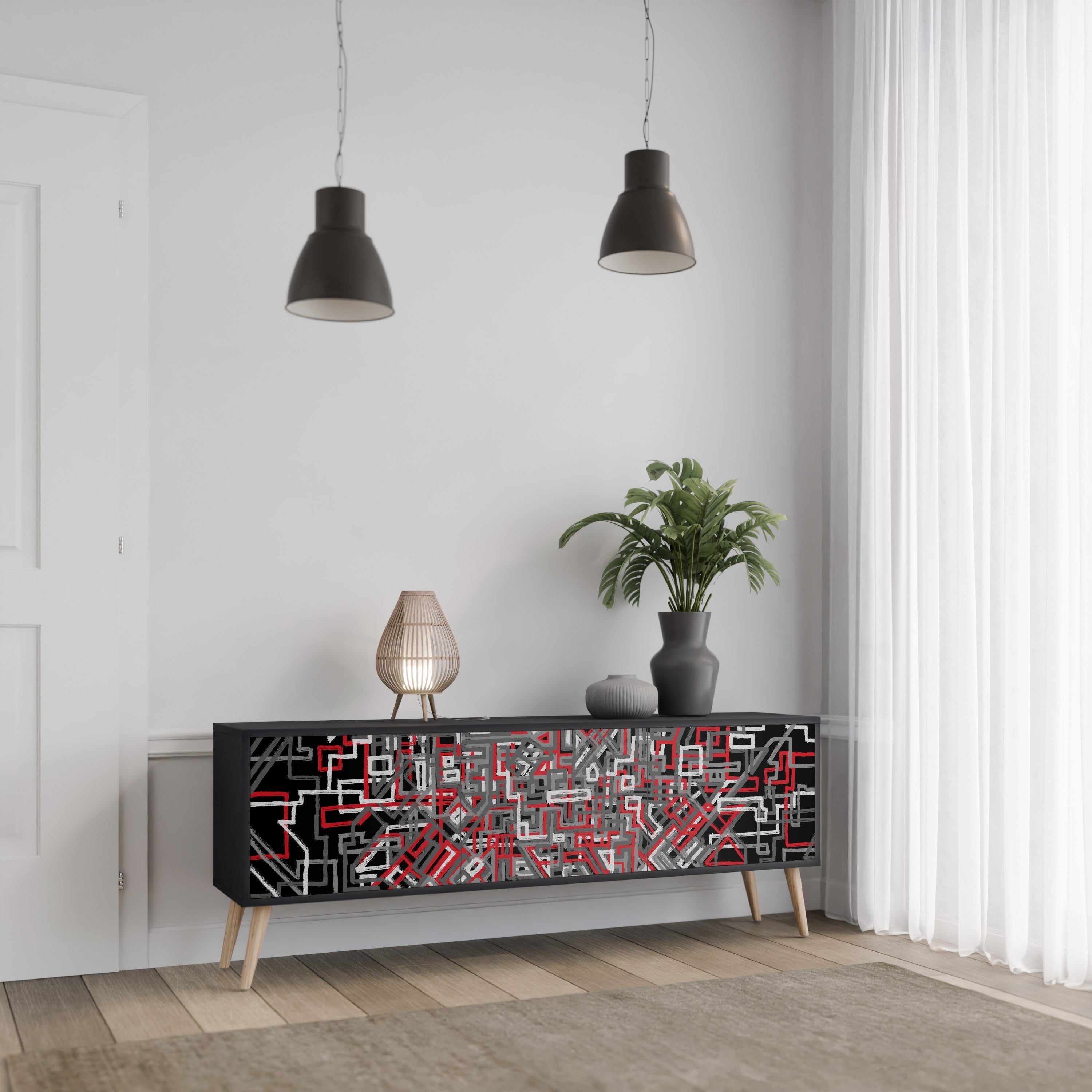 BROKEN LINES TV-Lowboard mit 3 Türen in Schwarz