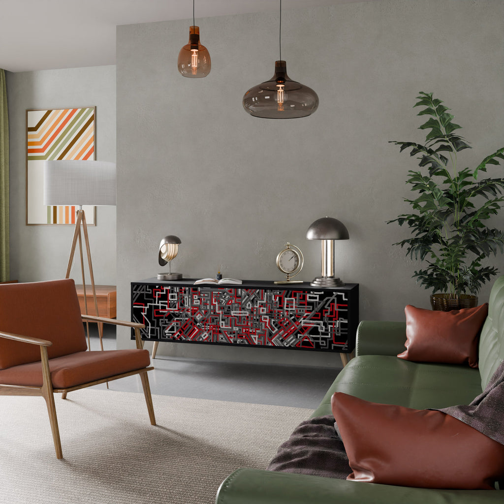 BROKEN LINES TV-Lowboard mit 3 Türen in Schwarz