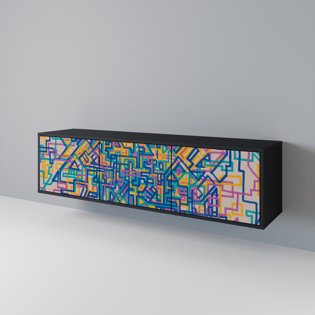 MEMORIES MAP TV-Lowboard mit 3 Türen in Schwarz