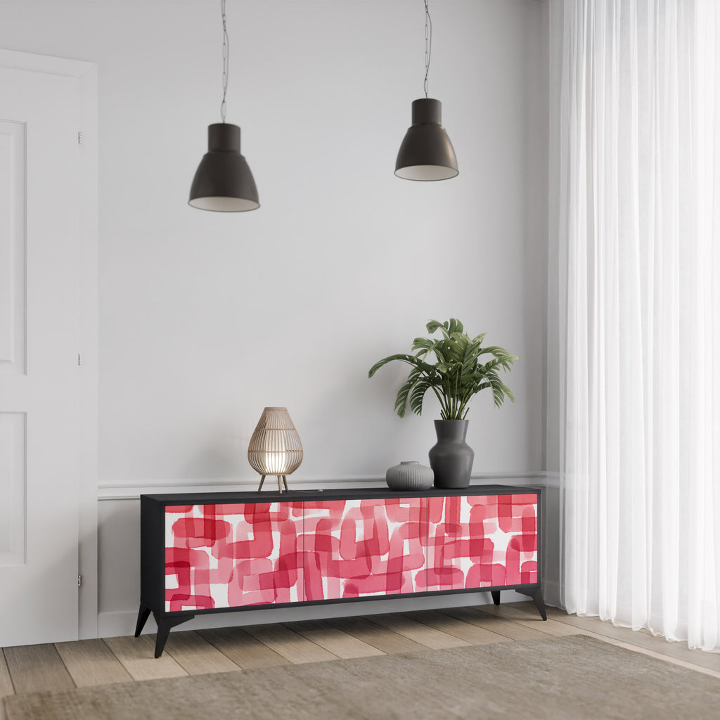 KALEIDOSCOPIC CUBISM TV-Lowboard mit 3 Türen in Schwarz