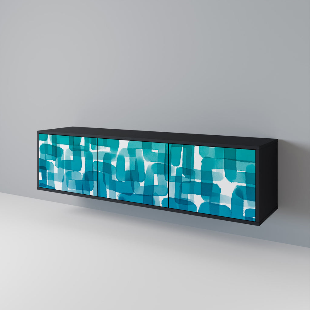 TURQUOISE RECTANGLES TV-Lowboard mit 3 Türen in Schwarz