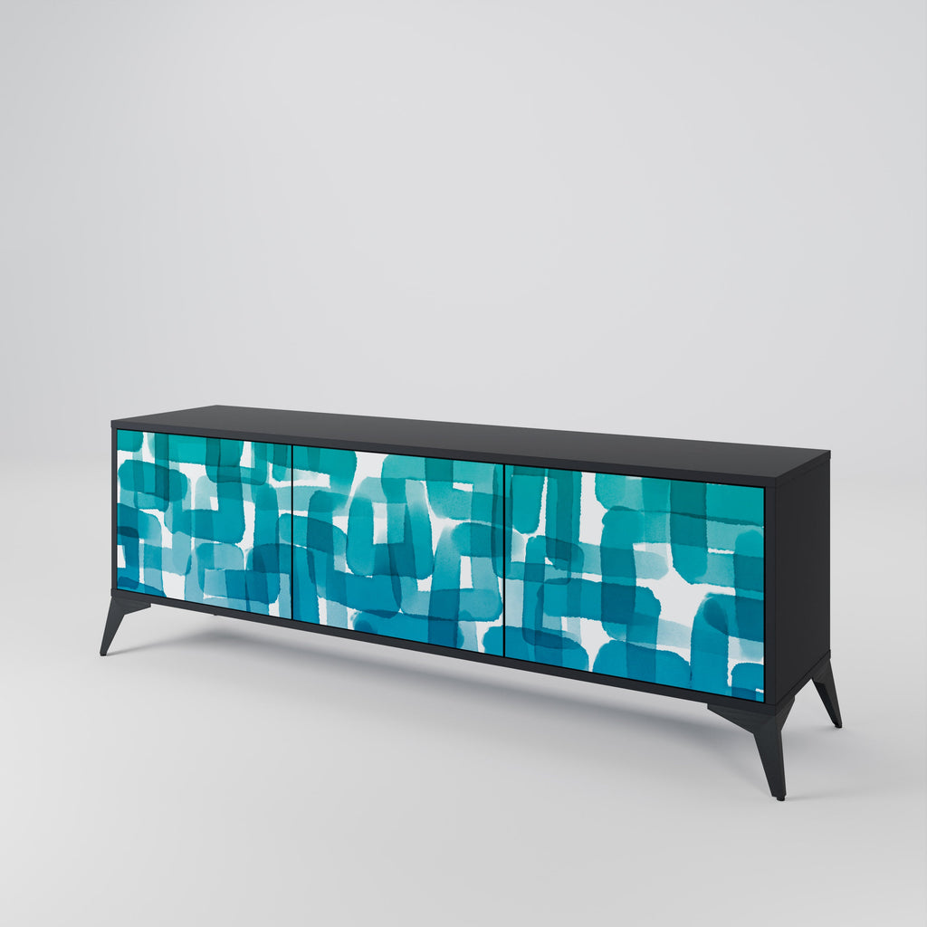 TURQUOISE RECTANGLES TV-Lowboard mit 3 Türen in Schwarz