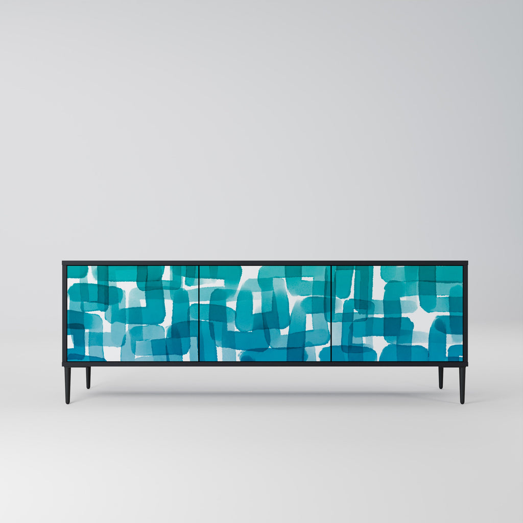 TURQUOISE RECTANGLES TV-Lowboard mit 3 Türen in Schwarz