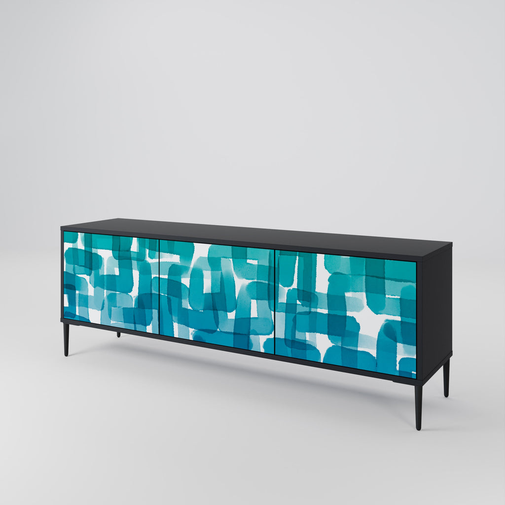 TURQUOISE RECTANGLES TV-Lowboard mit 3 Türen in Schwarz