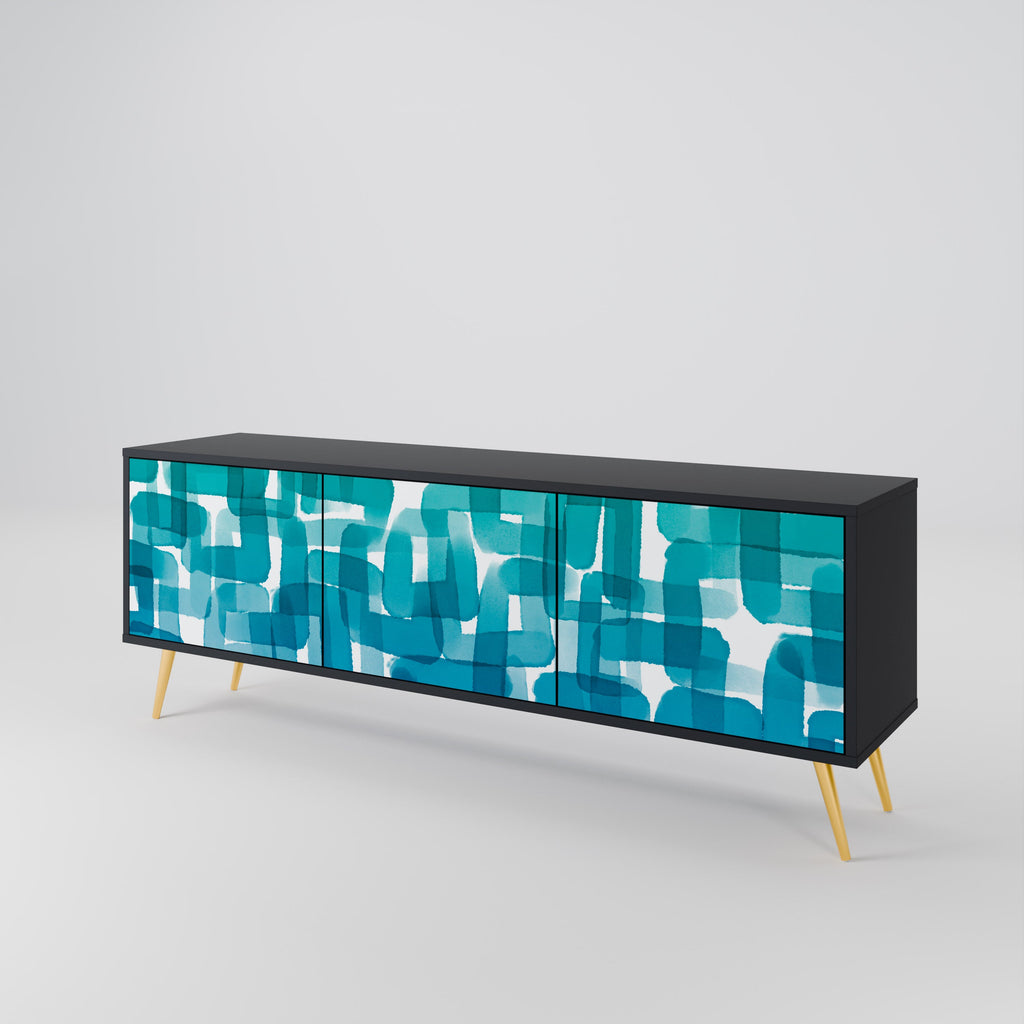 TURQUOISE RECTANGLES TV-Lowboard mit 3 Türen in Schwarz