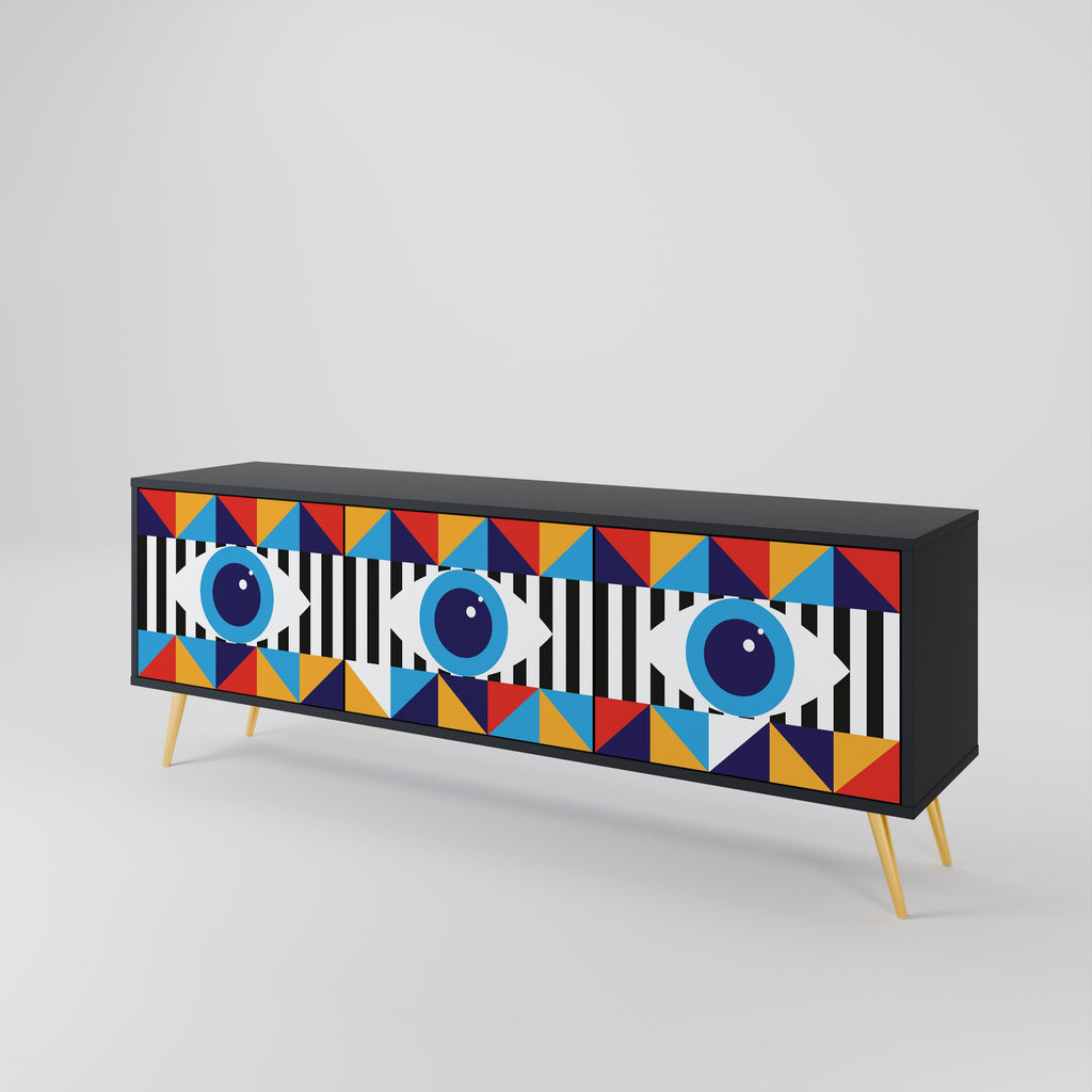 ABSTRACTION AND GEOMETRY 3-Door TV Stand in Black Finish
