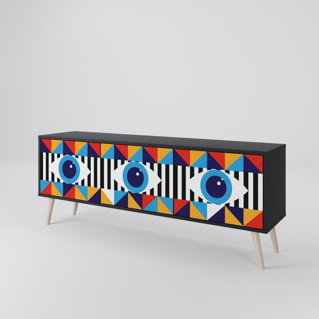 ABSTRACTION AND GEOMETRY 3-Door TV Stand in Black Finish