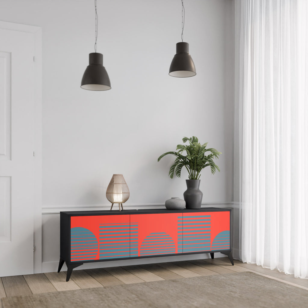 RISING GEOMETRY STARS TV-Lowboard mit 3 Türen in Schwarz