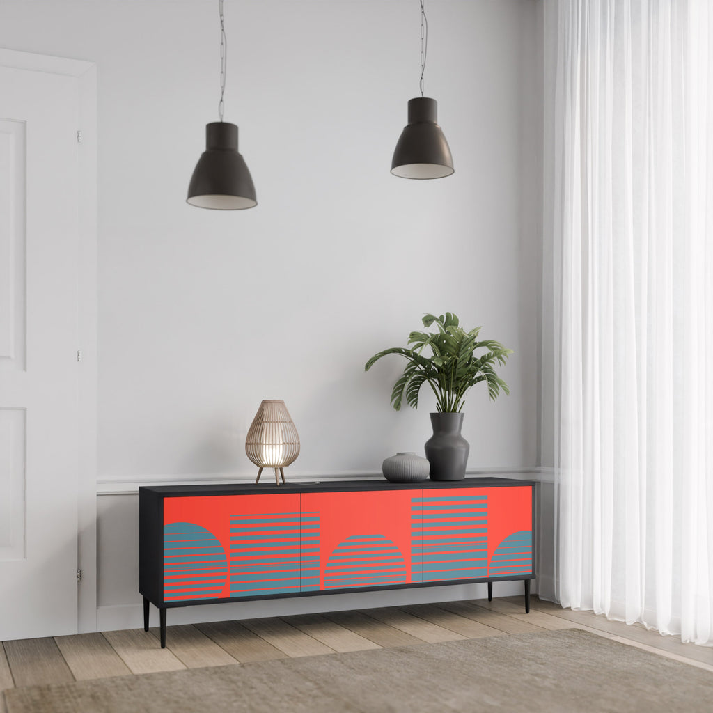 RISING GEOMETRY STARS TV-Lowboard mit 3 Türen in Schwarz