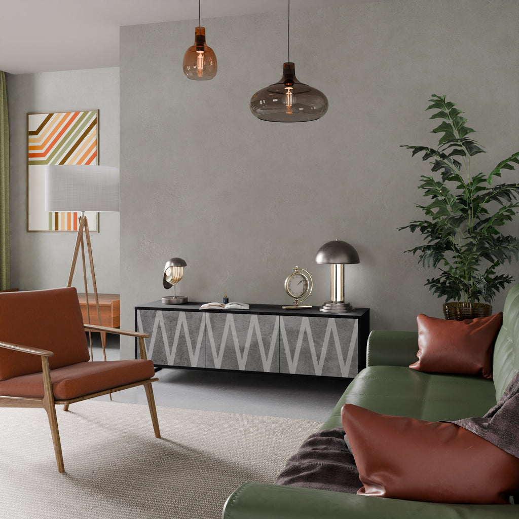 SOLID ZIG ZAG TV-Lowboard mit 3 Türen in Schwarz