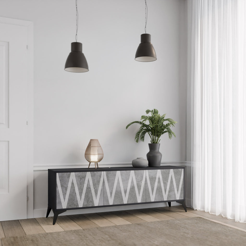 SOLID ZIG ZAG TV-Lowboard mit 3 Türen in Schwarz