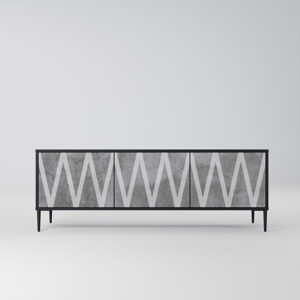 SOLID ZIG ZAG TV-Lowboard mit 3 Türen in Schwarz