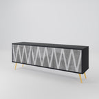 SOLID ZIG ZAG TV-Lowboard mit 3 Türen in Schwarz