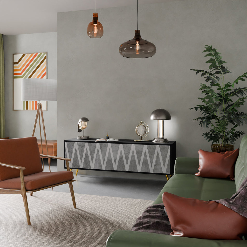 SOLID ZIG ZAG TV-Lowboard mit 3 Türen in Schwarz